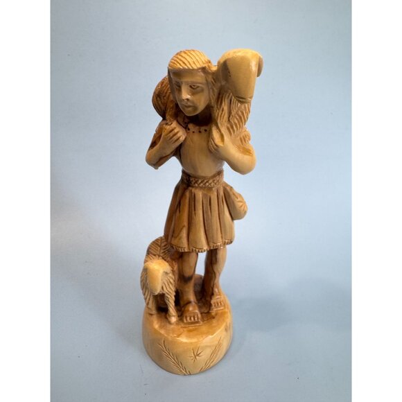 Vintage Hand Carved Olive Wood "The Good Shepherd" Figurine 7" - Picture 2 of 8